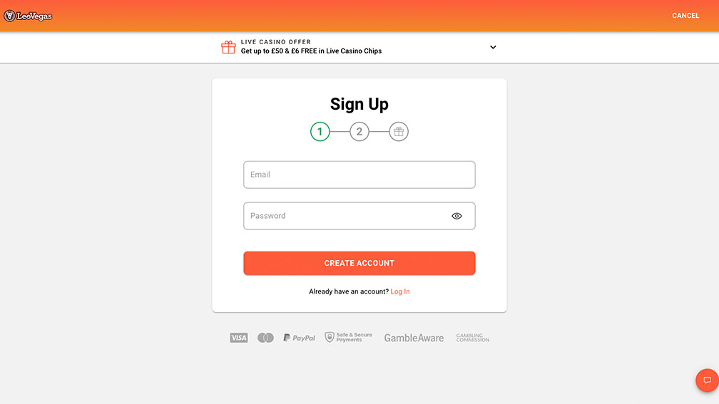 LeoVegas registrering og login side